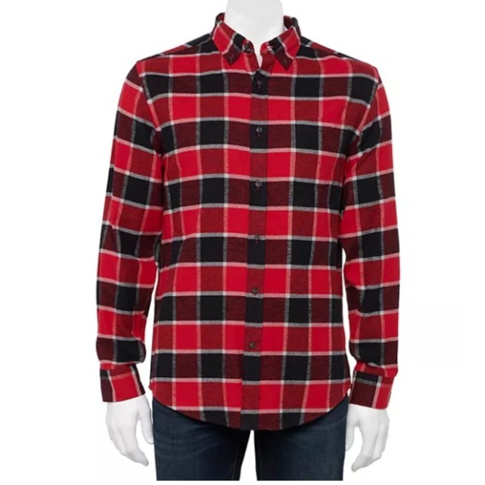 Croft and Barrow Flannel Shirt Men Medium Extra Soft Buffalo Plaid Red 610